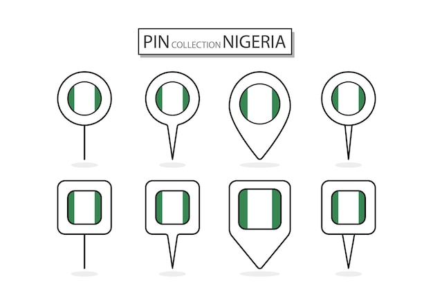 Plik wektorowy zestaw płaskiej szpilki ikona flagi nigerii w różnych kształtach płaska szpilka ikona ilustracja projekt