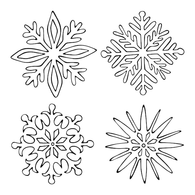 Zestaw Płatków śniegu Doodle Grafika Liniowa Mrożone Kryształki Lodu Z Różnymi Wzorami Symbol Zimy Ręcznie Rysowane Grafiki Wektorowej Czarno-białe Illustrationb