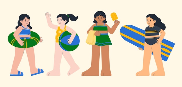 Zestaw Podróży Młodej Kobiety Na Letniej Plaży