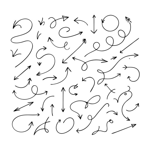 Zestaw podstawowych ręcznie narysowanych strzałek Doodle