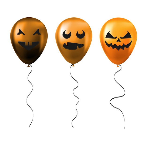 Zestaw pomarańczowych balonów Halloween z przerażającymi i śmiesznymi twarzami