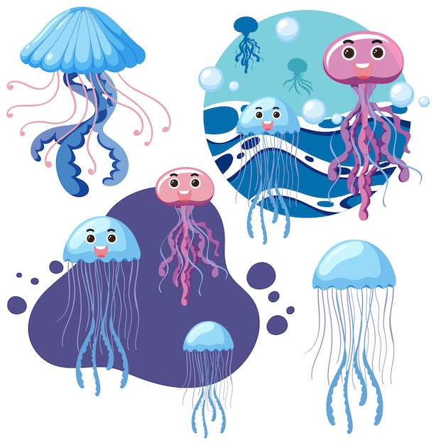 Plik wektorowy zestaw postaci z kreskówek meduzy