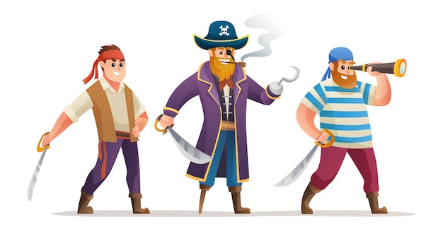 Zestaw postaci z kreskówek piratów trzymających miecz