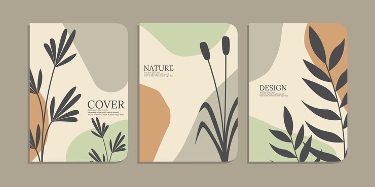 zestaw projektów okładek książek z ręcznie rysowanymi dekoracjami kwiatowymi streszczenie retro botaniczne tło