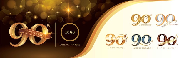 Zestaw Projektu Logotypu Z Okazji 90. Rocznicy Dziewięćdziesiąt Lat Obchodów Logo, Numer Logo Golden Luxury