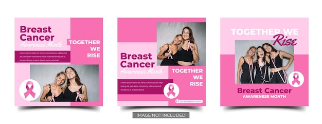 Plik wektorowy zestaw projektu szablonu postu w mediach społecznościowych miesiąca świadomości raka piersi
