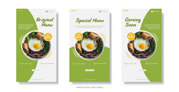 Zestaw Projektu Ulotki Menu żywności Dla Historii Na Instagramie Lub Szablonu Mediów Społecznościowych