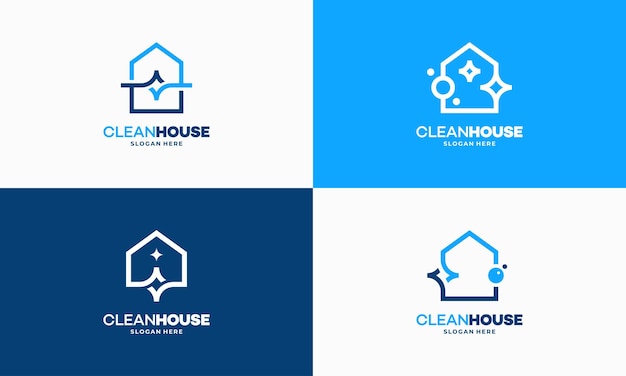 Zestaw prostego konspektu koncepcji projektuje logo Clean House, wektor logo usługi sprzątania