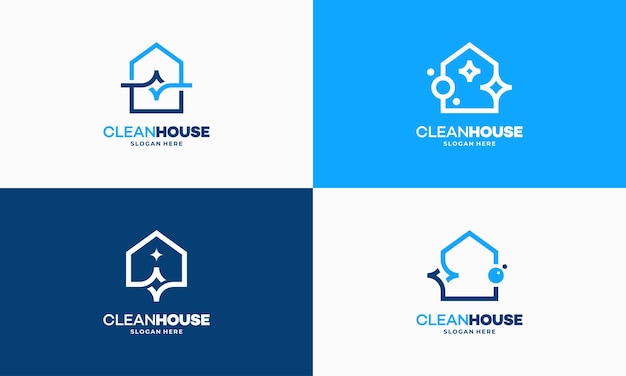 Zestaw Prostego Konspektu Koncepcji Projektuje Logo Clean House, Wektor Logo Usługi Sprzątania