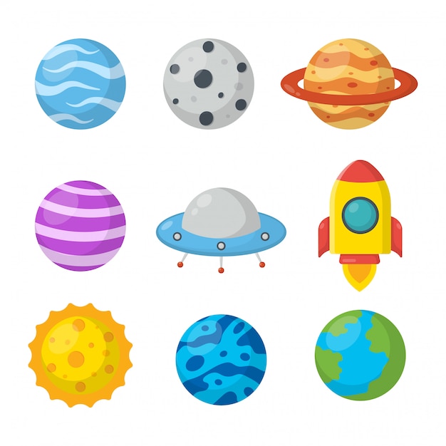 Plik wektorowy zestaw przestrzeni. planety w stylu cartoon. odosobniony