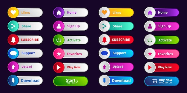 Zestaw przycisków internetowych Kolorowa konstrukcja przycisków internetowych