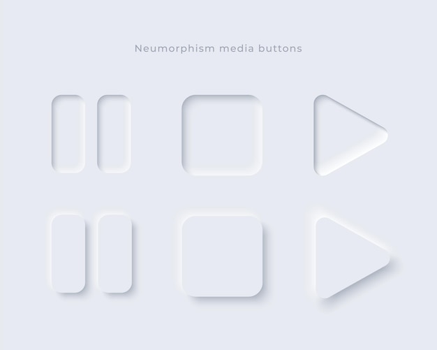 Zestaw Przycisków Multimediów Neumorficznych. Minimalne Elementy Projektu Wektorowego Dla Interfejsu Użytkownika.