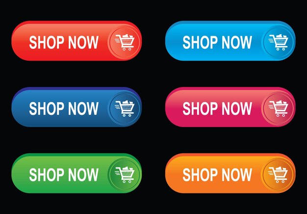 Plik wektorowy zestaw przycisków sklep teraz lub kupić teraz przycisk z koszykiem zakupowym ilustracja wektorowa zakupy online