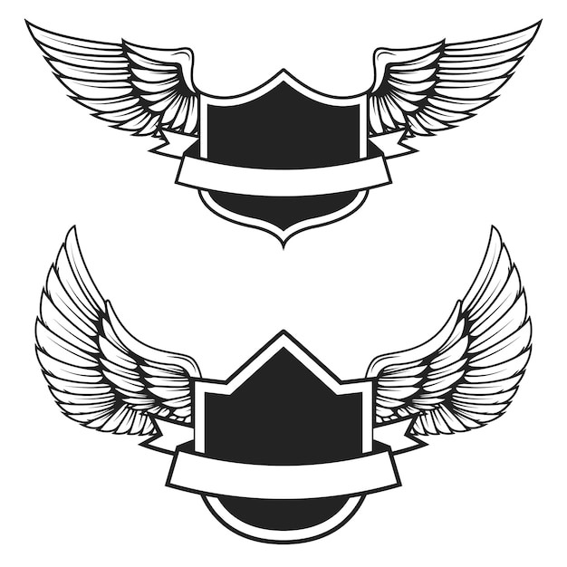 Plik wektorowy zestaw pustych emblematów ze skrzydłami. elementy, etykieta, znaczek, znak. ilustracja