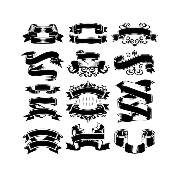 Zestaw pustych wstążek vintage Banner odznaki wstążka flaga ilustracja elementu projektowania sunburst