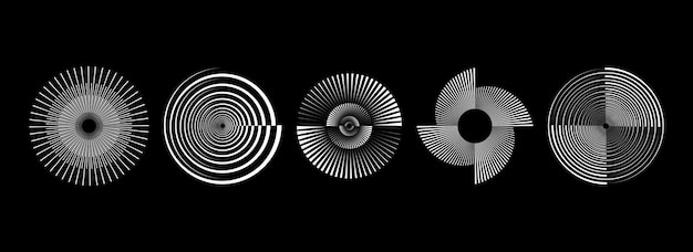 Zestaw radialnych wirujących wzorów spiralnych Koncepcje fal dźwiękowych okręgu obrotowego Kształt okrągłej linii prędkości co