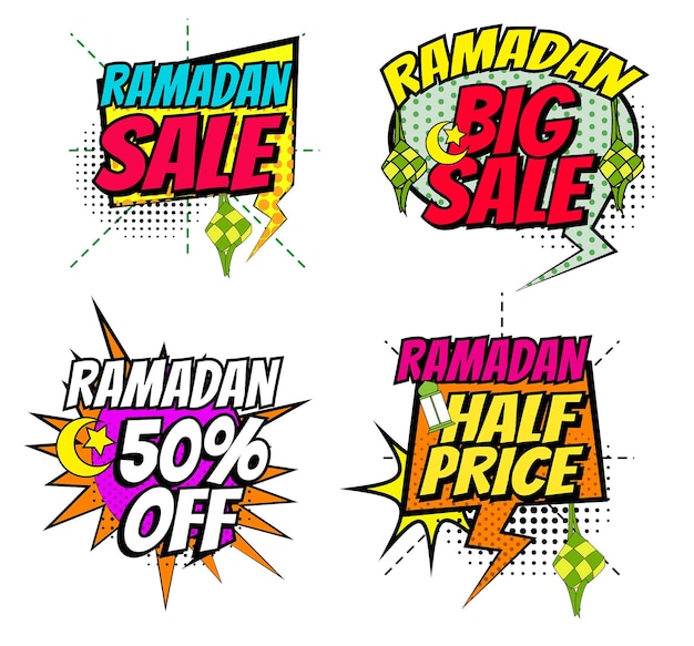 Zestaw Ramadan Komercyjnych Szablonów Komiksowych Bąbelków Lub Islamskiego Banera Ramadan Kareem Na Plakat