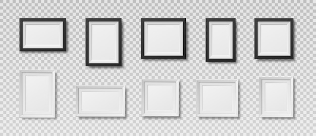 Zestaw ramek do zdjęć Realistyczny zestaw wektorów kwadratowych czarno-białych ramek