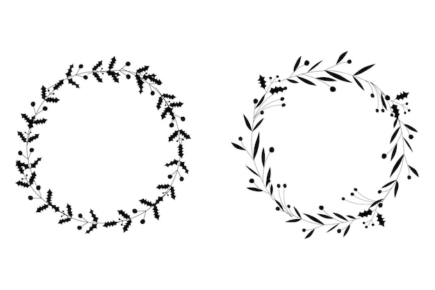 Plik wektorowy zestaw ramek koło kwiaty. czarny i biały. wieńce ozdobne