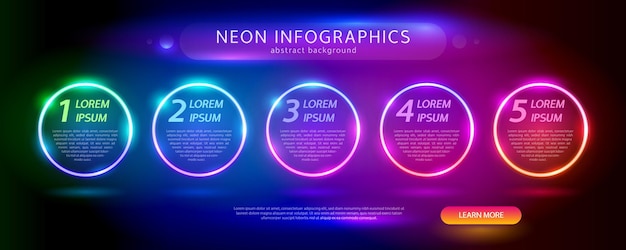 Zestaw ramek koło neon infografiki