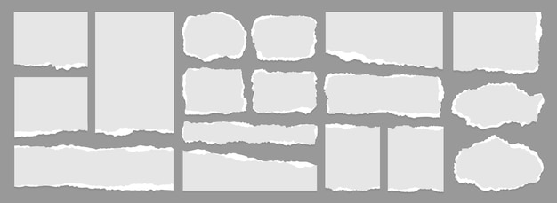 Plik wektorowy zestaw realistycznego rozdartego arkusza papieru lub podartej strony zeszytu w innym abstrakcyjnym geometrycznym kształcie