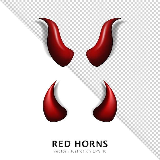 Plik wektorowy zestaw realistycznych 3d czerwonych rogów diabła czerwone błyszczące rogi demona na przezroczystym tle