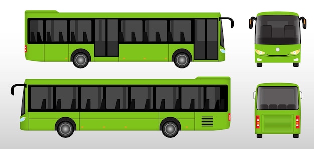 Zestaw Realistycznych Autobusów Pasażerskich Lub Autobusów Turystycznych Widok Z Boku I Widok Z Przodu Z Tyłu Lub Makieta Motoryzacyjna
