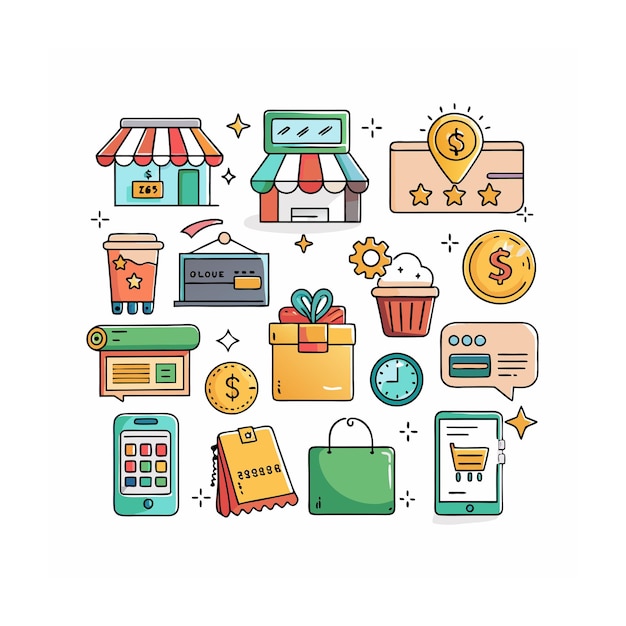 Zestaw realistycznych ikon zakupów i e-commerce