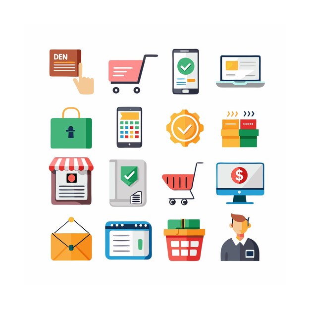 Zestaw realistycznych ikon zakupów i e-commerce