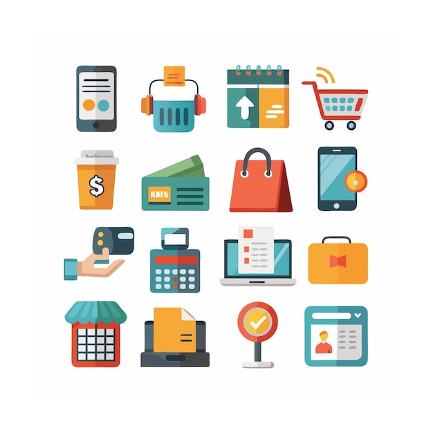 Zestaw realistycznych ikon zakupów i e-commerce