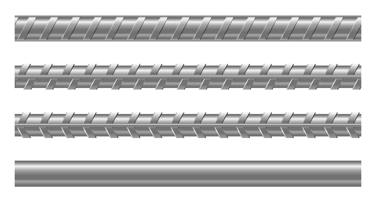 Wektor zestaw realistycznych metalowych prętów i prętów zbiór metalowych prętów bezszewnych prętów stalowych pręty metalowe ilustracja wektorowa
