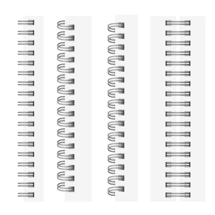 Zestaw realistycznych srebrnych spiral do notebooka.