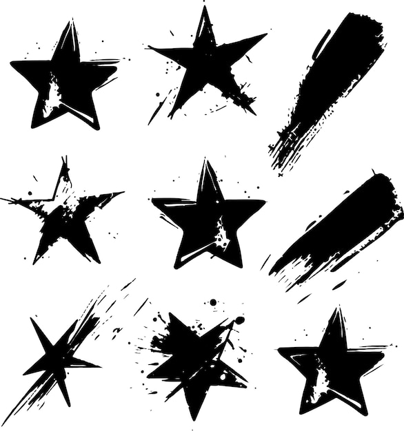 Zestaw Ręcznie Narysowanych Wektorowych Znaków Czarnych Gwiazd W Stylu Grunge