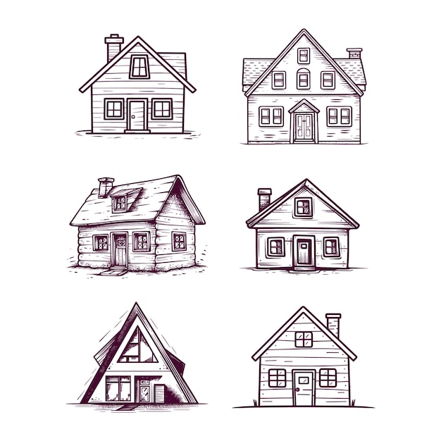 Plik wektorowy zestaw ręcznie rysowane dom na białym tle
