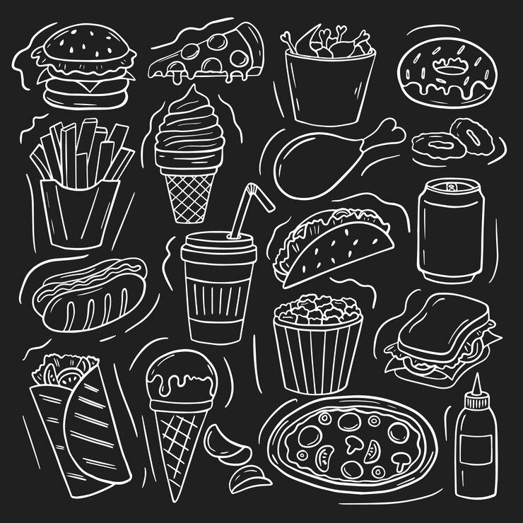 Wektor zestaw ręcznie rysowane doodle fast food