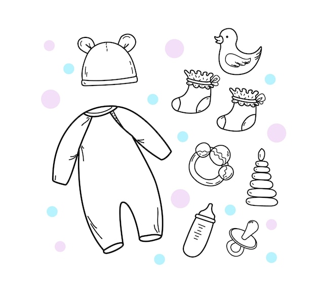 Zestaw ręcznie rysowane dziecko i noworodek doodle stily
