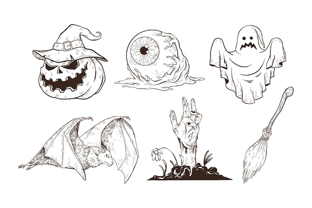 Zestaw Ręcznie Rysowane Ilustracji Halloween