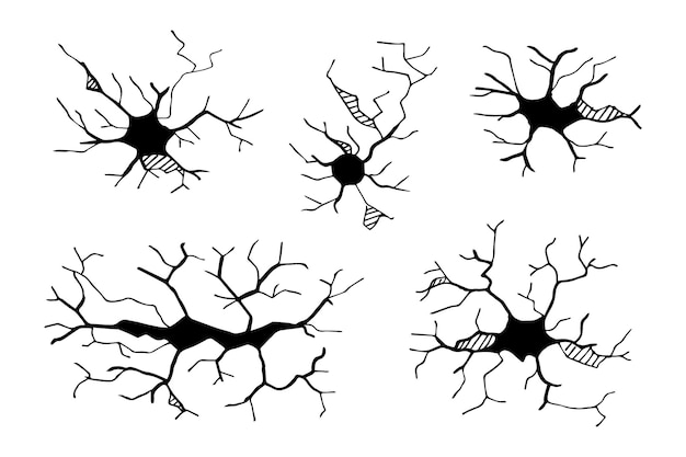 Zestaw Ręcznie Rysowane Pęknięcia Izolowany Na Białym Tle. Ilustracji Wektorowych.