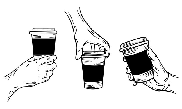Zestaw Ręcznie Rysowane Przytrzymaj Kawę Krem Napój Deser Sklep Szklany Kubek Menu Kawiarnia Restauracje Ilustracja