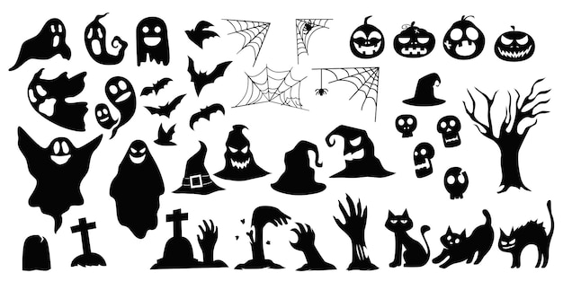 Zestaw Ręcznie Rysowane Silhouttes Halloween