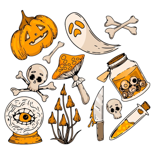 Plik wektorowy zestaw ręcznie rysowane słodkie elementy halloween