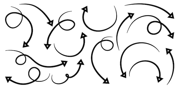 Zestaw ręcznie rysowane strzałki na białym tle. dla biznesu infografiki, banerów, sieci web i koncepcji. Elementy projektu doodle wektor.