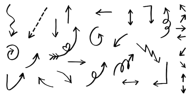 Zestaw Ręcznie Rysowane Strzałki Na Białym Tle. Dla Biznesu Infografiki, Banerów, Sieci Web I Koncepcji. Elementy Projektu Doodle Wektor.