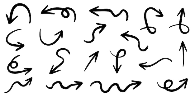 Zestaw ręcznie rysowane strzałki na białym tle. dla biznesu infografiki, banerów, sieci web i koncepcji. Elementy projektu doodle wektor.