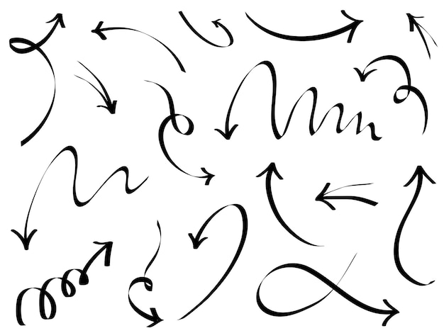 Zestaw ręcznie rysowane strzałki Wektor doodle elementy projektu Ilustracja na białym backgroundfor biznesu infografika baner web i koncepcja projektowania