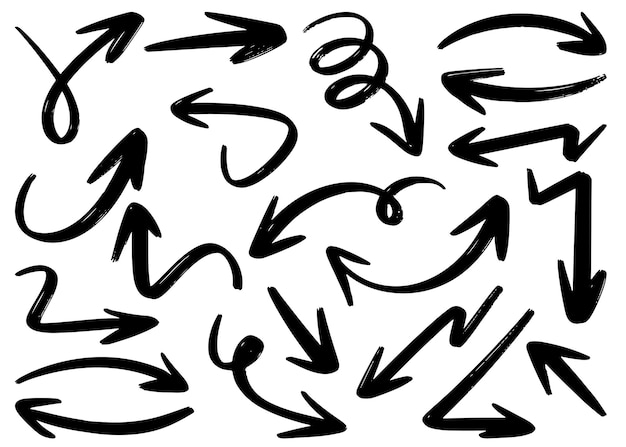 Zestaw ręcznie rysowane strzałki wektorowe doodle na białym tle element projektu ilustracji wektorowych