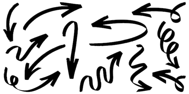 Zestaw ręcznie rysowane strzałki wektorowe doodle na białym tle element projektu ilustracji wektorowych