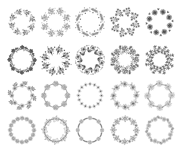 Zestaw Ręcznie Rysowane Wieniec Kwiatowy Grafik