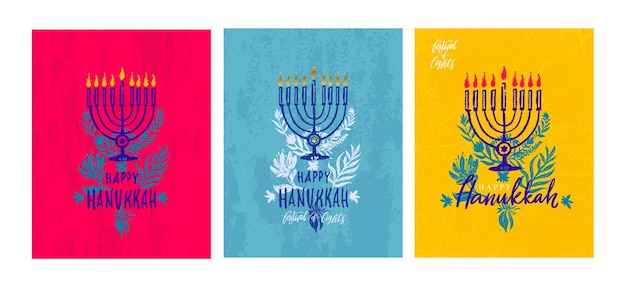 Zestaw Ręcznie Rysowanych Kartek Z życzeniami Chanuka Szablon Wydruku Plakatów Zaproszeń Kart świątecznych