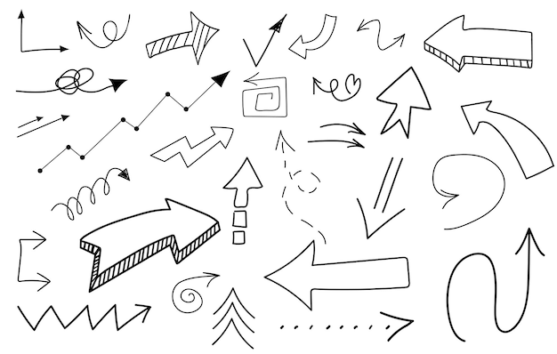 zestaw ręcznie rysowanych strzałek doodle